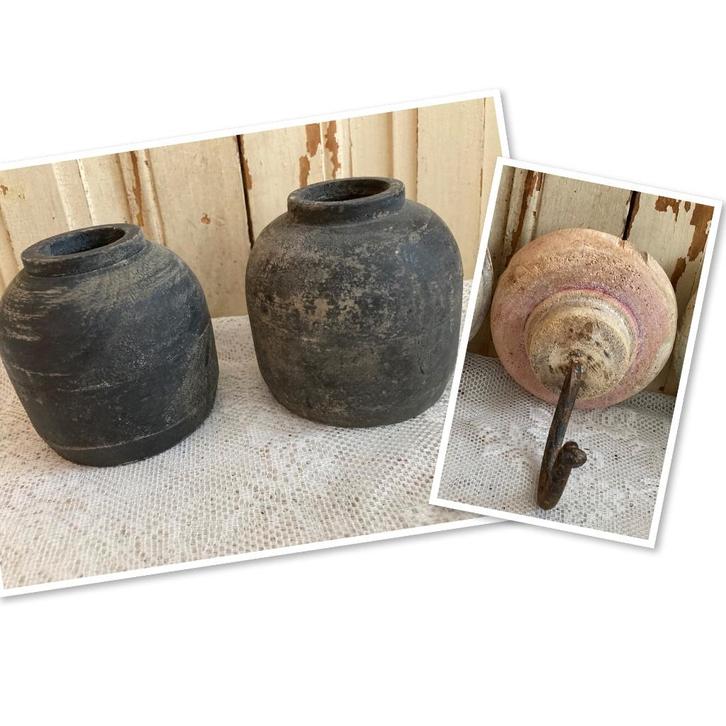 Brocante houten vaasjes en houten muurhaak / nieuw, Huis en Inrichting, Woonaccessoires | Overige, Nieuw, Ophalen of Verzenden