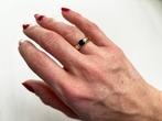 18 Karaat Gouden Saffier Ring Met Diamanten, Ophalen of Verzenden, Zo goed als nieuw, 17 tot 18, Met edelsteen