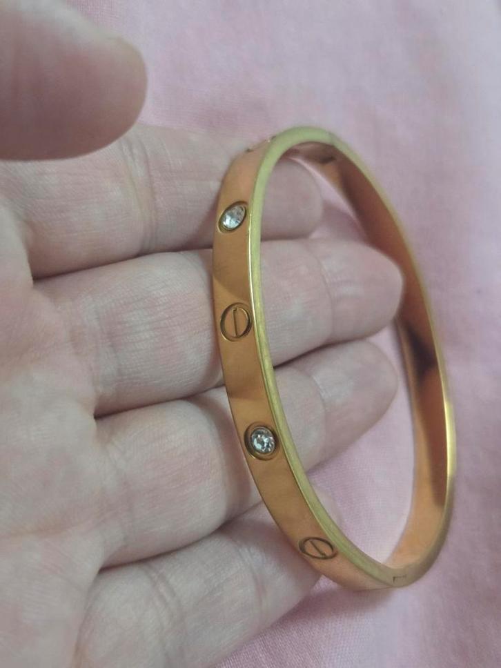 Gouden armband met strass steentjes, Sieraden, Tassen en Uiterlijk, Ringen, Gebruikt, Dame, 17 tot 18, Goud, Overige materialen