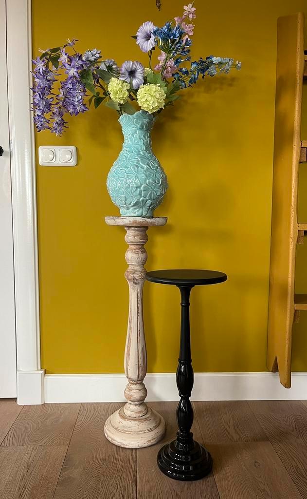 Set plantentafels. Zwart metaal en zandkleur hout, Huis en Inrichting, Woonaccessoires | Zuilen en Pilaren, Zo goed als nieuw