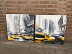 Tweeluik canvas/schilderij taxi, Huis en Inrichting, Woonaccessoires | Schilderijen, Tekeningen en Foto's, Ophalen, 50 tot 75 cm