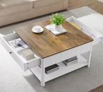 Salontafel 80x80 cm Walnootbruin/Wit met lades - NIEUW!, 50 tot 100 cm, Verzenden, Vierkant, Nieuw