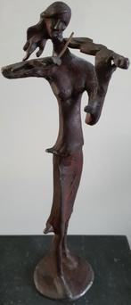 Oud bronzen beeld sculptuur vioolspeler violiste groot zwaar, Ophalen of Verzenden, Brons