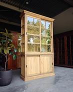 Hoge eikenhouten vitrinekast | Buffetkast #2029, 100 tot 150 cm, 200 cm of meer, Ophalen of Verzenden, Teakhout