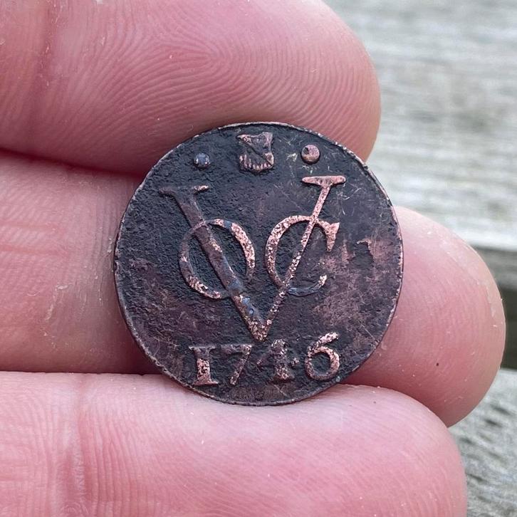Voc duit Utrecht 1746 - bodemvondsten - munt voc - duitje, Postzegels en Munten, Munten | Nederland, Ophalen of Verzenden
