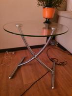 Glazen buisframe bijzettafel vintage, Minder dan 55 cm, Gebruikt, Rond, Glas
