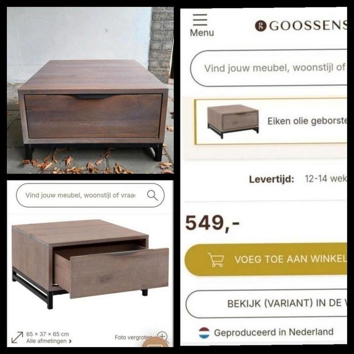 Hoektafel/salontafel van Goossens–Z.g.a.n. Huidige collectie, Huis en Inrichting, Tafels | Salontafels, Zo goed als nieuw, Minder dan 50 cm