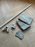 Beige IKEA gordijnen incl houten witte roede, Beige, Gebruikt, Ophalen of Verzenden, 200 cm of meer
