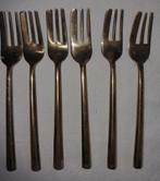 Retro vintage set x 6 bronzen dessert vorkjes, Ophalen of Verzenden, Zo goed als nieuw, Rvs of Chroom
