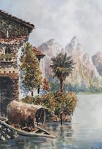 Zwitserland Gandria meer van Lugano 1951 antiek schilderij, Ophalen of Verzenden