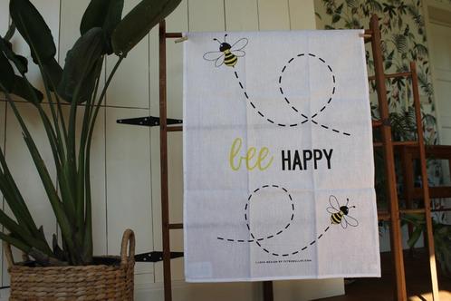 Theedoek 'Bee Happy' of 'Aardbei', Huis en Inrichting, Keuken | Textiel, Nieuw, Theedoek of Handdoek, Overige kleuren, Ophalen of Verzenden