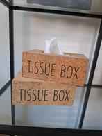 2 kurken tissueboxen – stijlvol design – ‘TISSUE BOX’ opdruk, Ophalen of Verzenden, Zo goed als nieuw