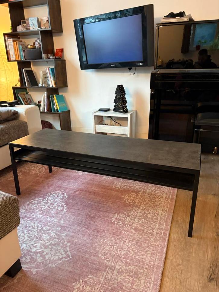 Industriële salontafel 120x40cm met opbergplank, Huis en Inrichting, Tafels | Salontafels, Gebruikt, Minder dan 50 cm, 50 tot 100 cm
