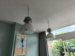 Stoere industriële hanglampen, set van 2, in topstaat!, Ophalen, Gebruikt, Glas, Industrieel