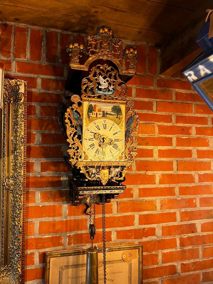 Antieke gesigneerde stoelklok (niet werkend), Antiek en Kunst, Antiek | Klokken, Ophalen of Verzenden