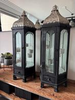 Houten windlichten oosterse stijl zwart met zilver, Huis en Inrichting, Woonaccessoires | Kandelaars en Kaarsen, Ophalen, Gebruikt