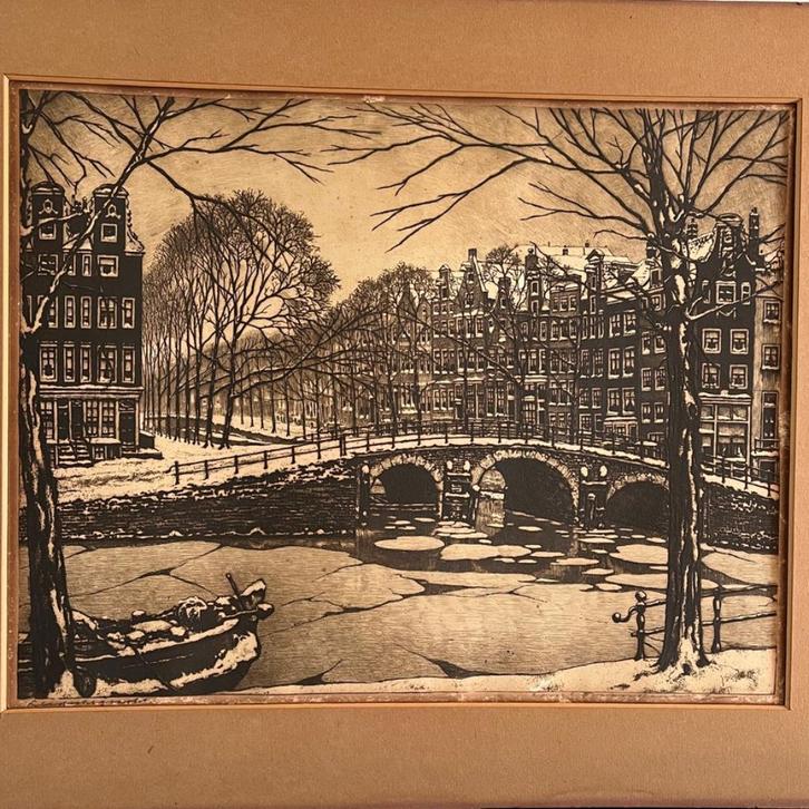 Antieke ets van Herengracht en Leidsegracht, Amsterdam, Antiek en Kunst, Kunst | Etsen en Gravures, Ophalen of Verzenden