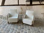 Paar vintage Art Deco fauteuils  jaren 30 wit leer mahonie, Ophalen