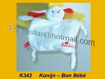K342 Konijn - Bon bebe : wit lapje met kopje van konijntje beschikbaar voor biedingen