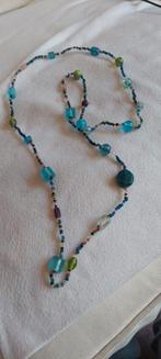 Lange glaskralen ketting blauw groen, Ophalen of Verzenden, Nieuw, Blauw, Overige materialen