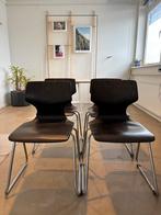 4 Moderne Eetkamerstoelen - donker bruin, Huis en Inrichting, Stoelen, Ophalen, Gebruikt, Bruin, Vier