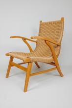 Vintage papercord fauteuil jaren 50, Huis en Inrichting, Fauteuils, Gebruikt, Ophalen