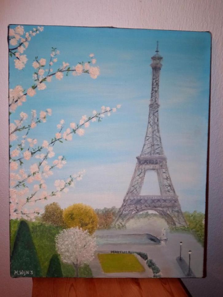 Schilderij van Parijs met de Eiffeltoren, Antiek en Kunst, Kunst | Schilderijen | Klassiek, Ophalen of Verzenden