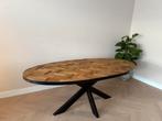 Eettafel ovaal/visgraat, Huis en Inrichting, Ophalen, 100 tot 150 cm, Teakhout, 200 cm of meer