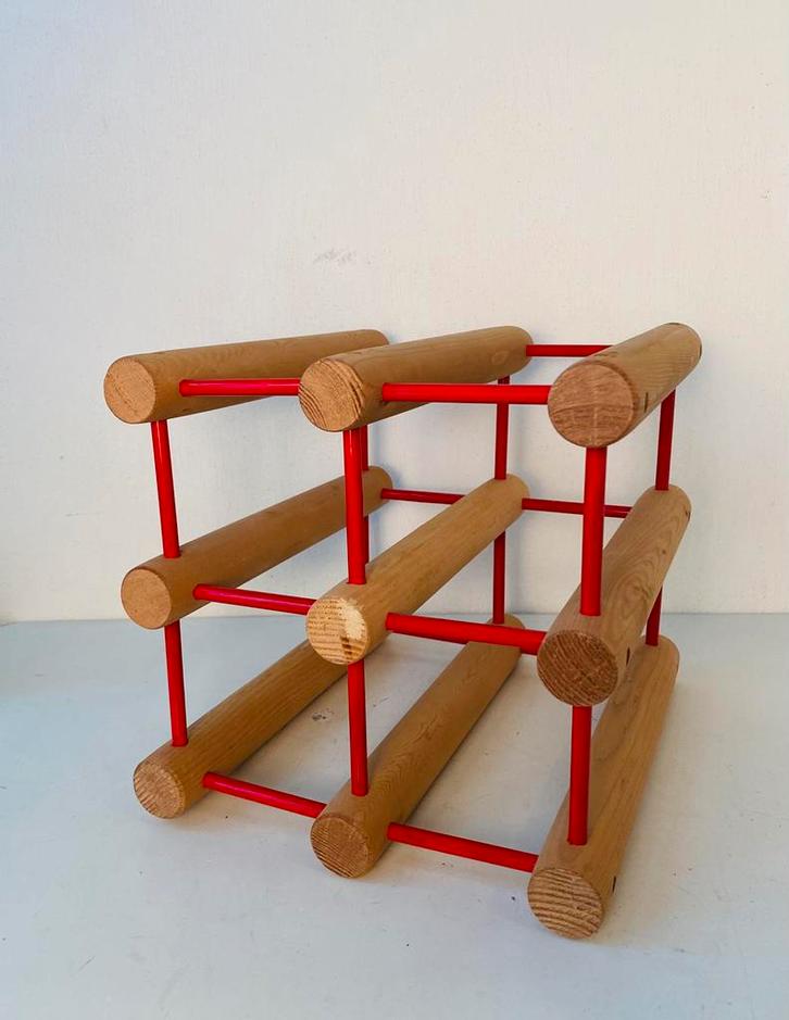 Jaren 80 Scandinavisch wijnrek, Huis en Inrichting, Woonaccessoires | Wijnrekken, Gebruikt, Minder dan 50 cm, Hout, 5 tot 15 flessen
