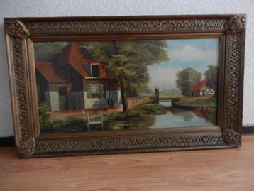 Klassiek schilderij 'boerderij aan het water' beschikbaar voor biedingen