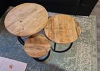 Salontafel mangohout set van 3, Huis en Inrichting, Tafels | Salontafels, Ophalen, 50 tot 100 cm, Rond, 50 tot 100 cm