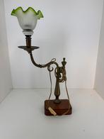Vintage tafellamp met glazen kap (60 cm hoog), Ophalen of Verzenden, Hout, 50 tot 75 cm