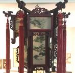 Chinese vintage lamp van hout en glas, Huis en Inrichting, Lampen | Hanglampen, Ophalen of Verzenden, Hout, Minder dan 50 cm