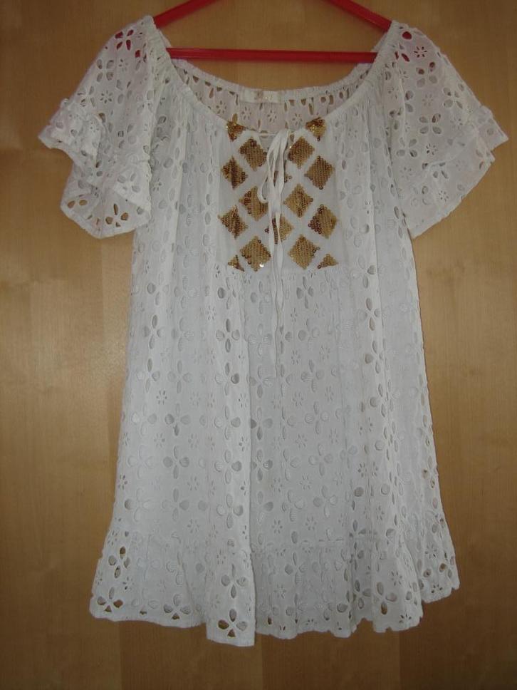 kort jurkje top bloesje tuniekje van May Collection maat M/L, Kleding | Dames, Blouses en Tunieken, Gedragen, Maat 42/44 (L), Wit
