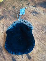 Antiek Blauw Fluwelen Tasje met Zilveren Beugel, Antiek en Kunst, Ophalen of Verzenden