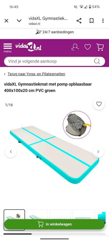airtrack van VidaXl met voetpomp, Sport en Fitness, Turnen, Gebruikt, Materiaal, Ophalen