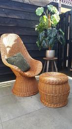 Rieten fauteuil met Hocker - Vintage jaren 60-70, Riet of Rotan, Minder dan 75 cm, Gebruikt, Vintage