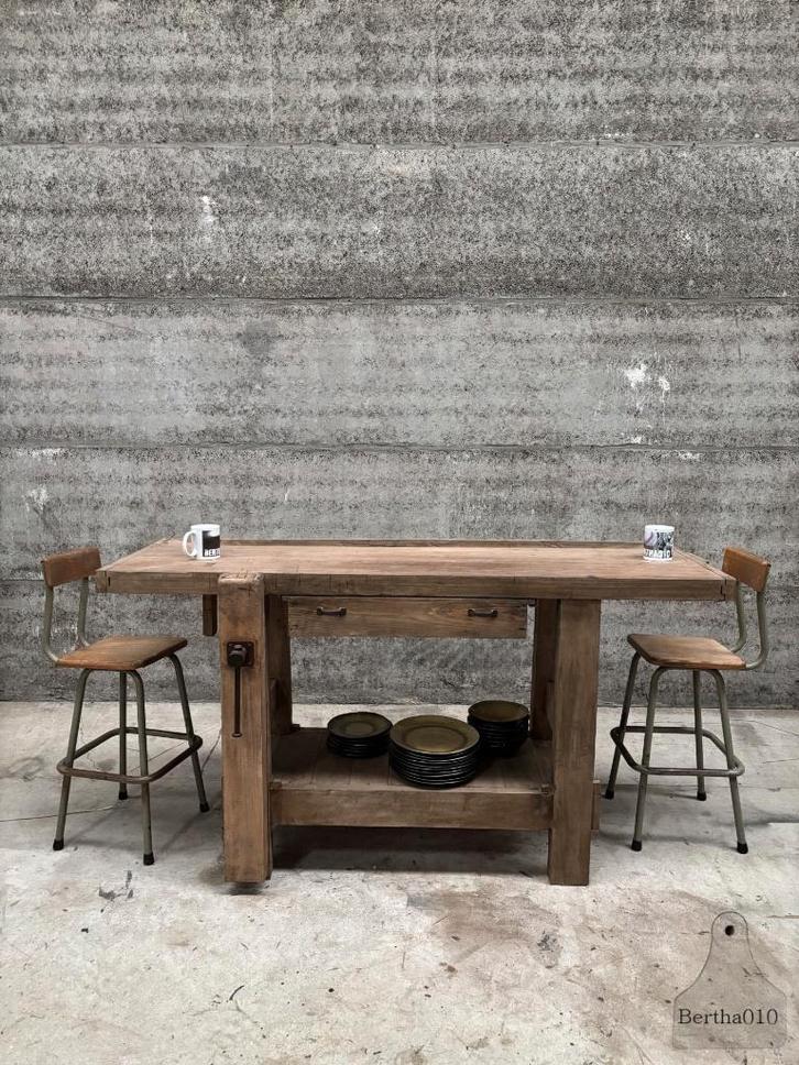 Oude werkbank met lade ideaal keukeneiland extra werkruimte, Huis en Inrichting, Keuken | Keukenelementen, Zo goed als nieuw, Minder dan 100 cm