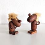 2 x vintage Deense Teak figuren: optimist en pessimist, Ophalen of Verzenden