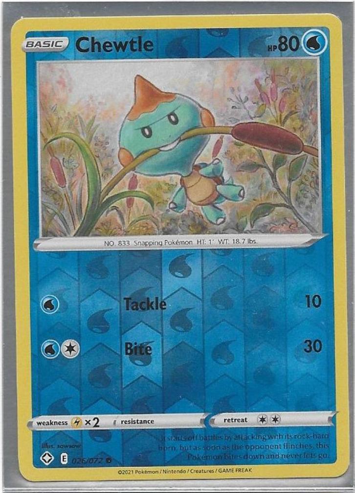 Shining Fates,  Chewtle [reverse] 26/72, Hobby en Vrije tijd, Verzamelkaartspellen | Pokémon, Nieuw, Losse kaart, Verzenden