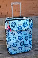 Rol-reiskoffer, blauw met print, H.50 cm/Br.35 cm/Diep 20 cm, Ophalen, Uitschuifbare handgreep, Gebruikt, 50 tot 60 cm