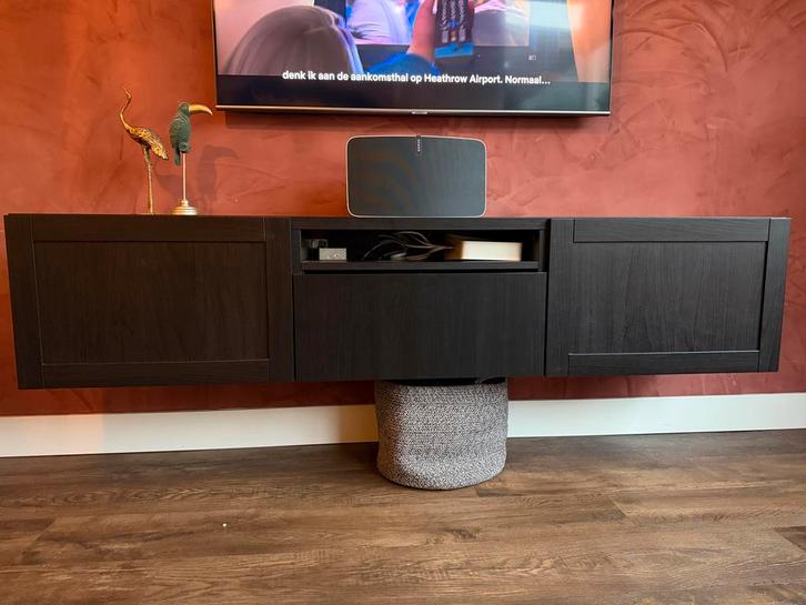 Zwart IKEA Besta TV Meubel met 3 Lades, Huis en Inrichting, Kasten | Televisiemeubels, Gebruikt, Minder dan 100 cm, 100 tot 150 cm