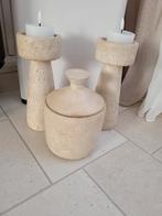 Marmeren Kandelaars en Pot, Overige materialen, Crème, Ophalen of Verzenden, Zo goed als nieuw