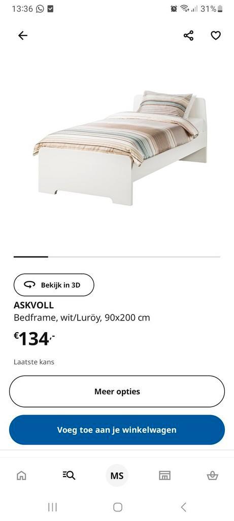 2x askvoll bed met lattenbodem, Huis en Inrichting, Slaapkamer | Bedden, Gebruikt, Eenpersoons, 90 cm, 200 cm, Hout, Wit, Ophalen