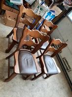 Vier 4 robuuste eiken stoelen met leren zitting., Vier, Gebruikt, Ophalen