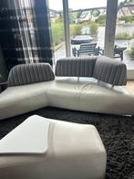 Leolux leren bank met stoffen rugleuning | 3‑zits/hoekmodel, Huis en Inrichting, Gebruikt, Driepersoons, 75 tot 100 cm, Rechte bank