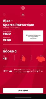 1 kaart Ajax - Sparta; vak 411, Tickets en Kaartjes, Sport | Voetbal, Eén persoon, April