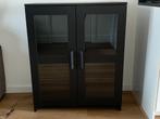 Ikea Kast (zwart) met glazen deuren (78x95cm) inclusief LED, Ophalen, Met deur(en), Nieuw, 50 tot 100 cm