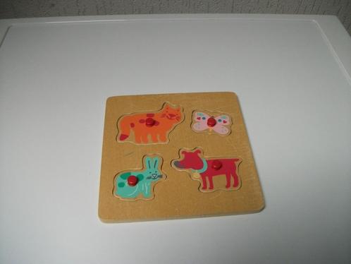 Puzzeltje 4 diertjes, Kinderen en Baby's, Speelgoed | Houten speelgoed, Gebruikt, Overige typen, Ophalen of Verzenden