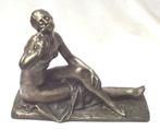 Art Deco bronzen beeld vrouw met duif - S. Bizard., Ophalen of Verzenden